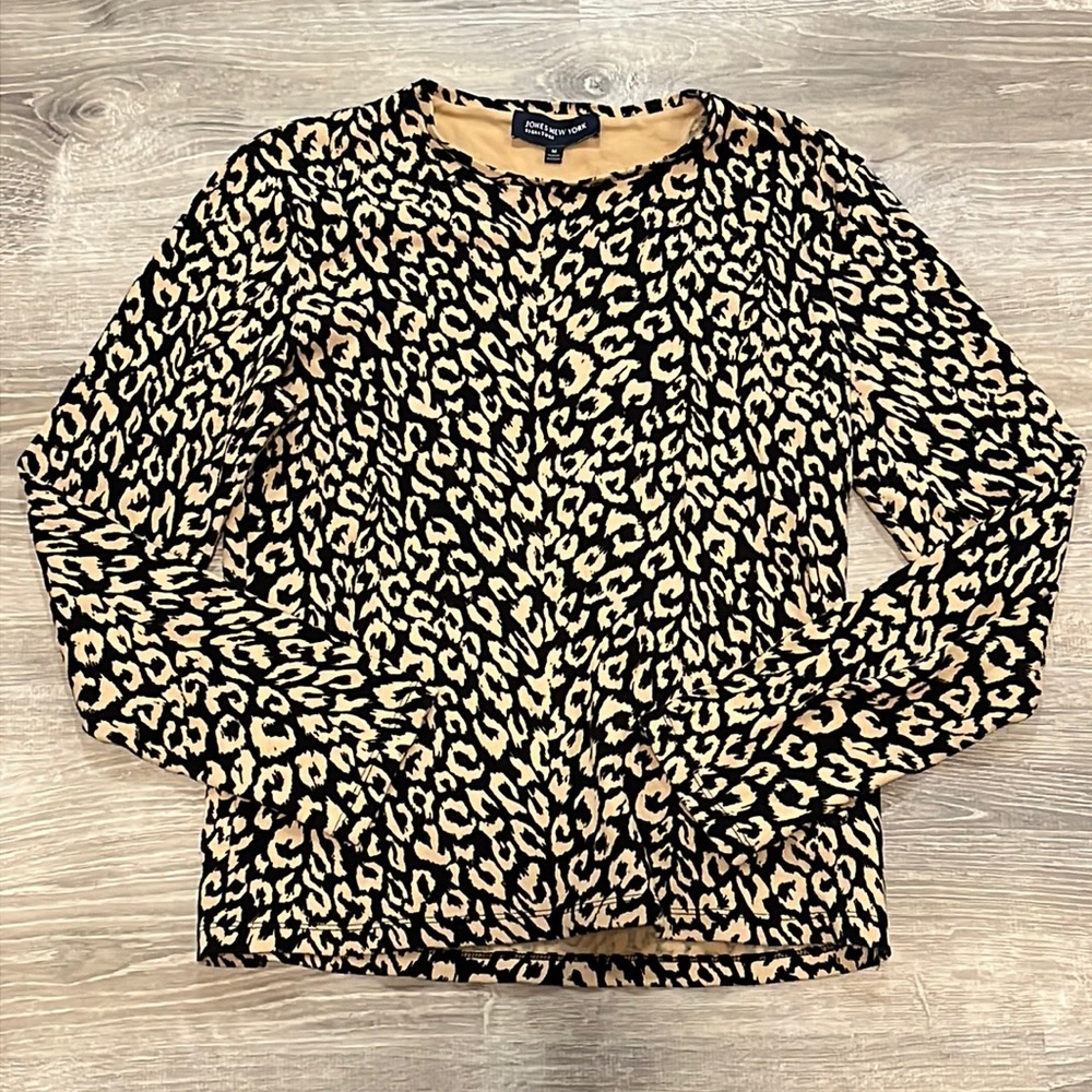 Jones New York Signature Animal Print Leopard Long Sleeve Shirt sz M